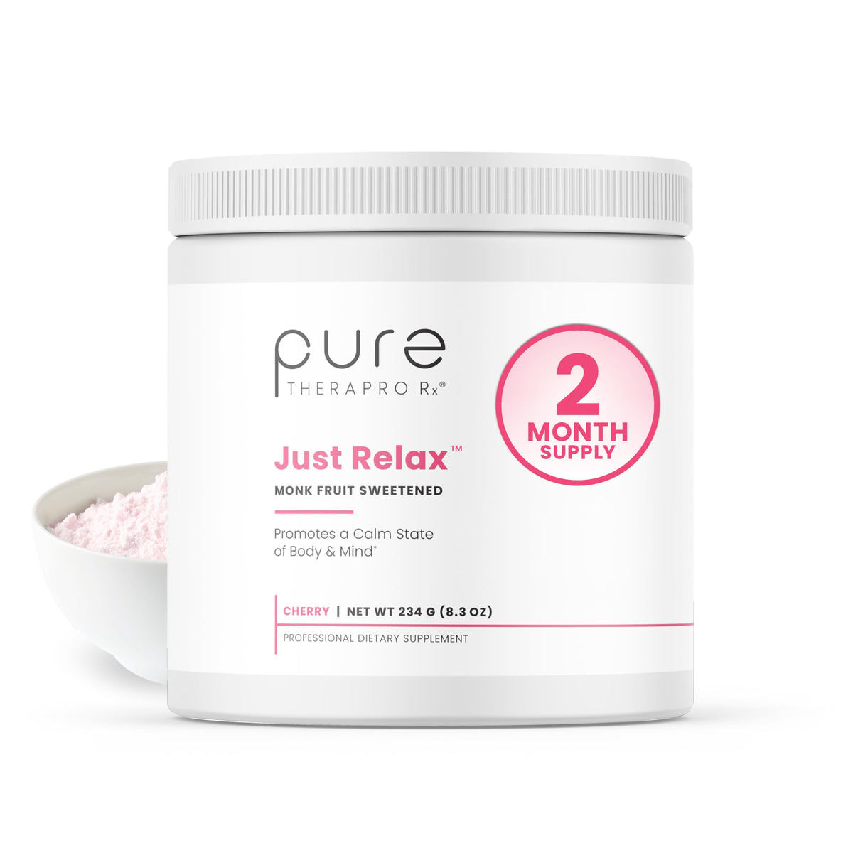 Pure Therapro Rx Just Relax Cherry bottle showcases mood-support formula