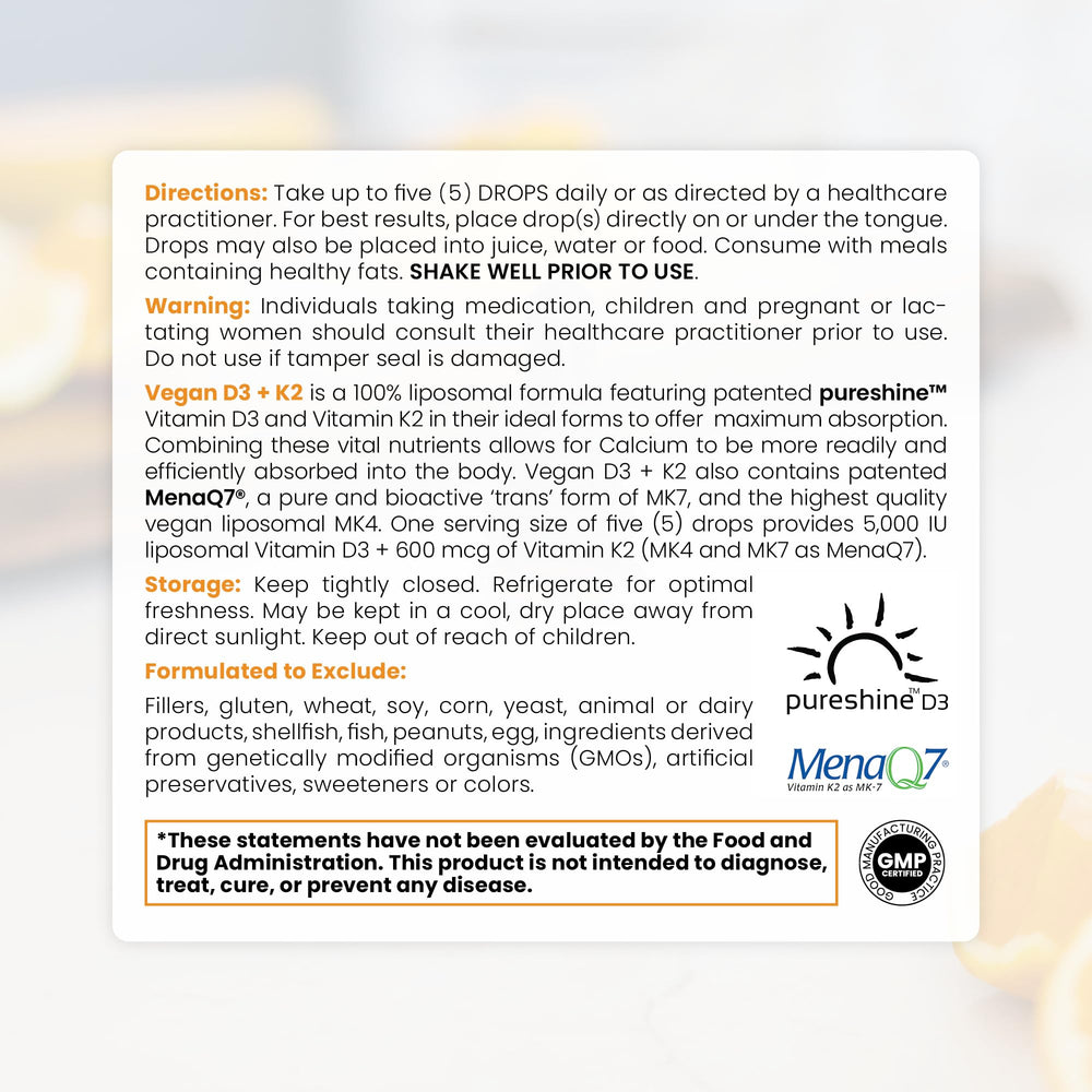 Closeup of bottle label emphasizing 100% liposomal nutrients with no fillers