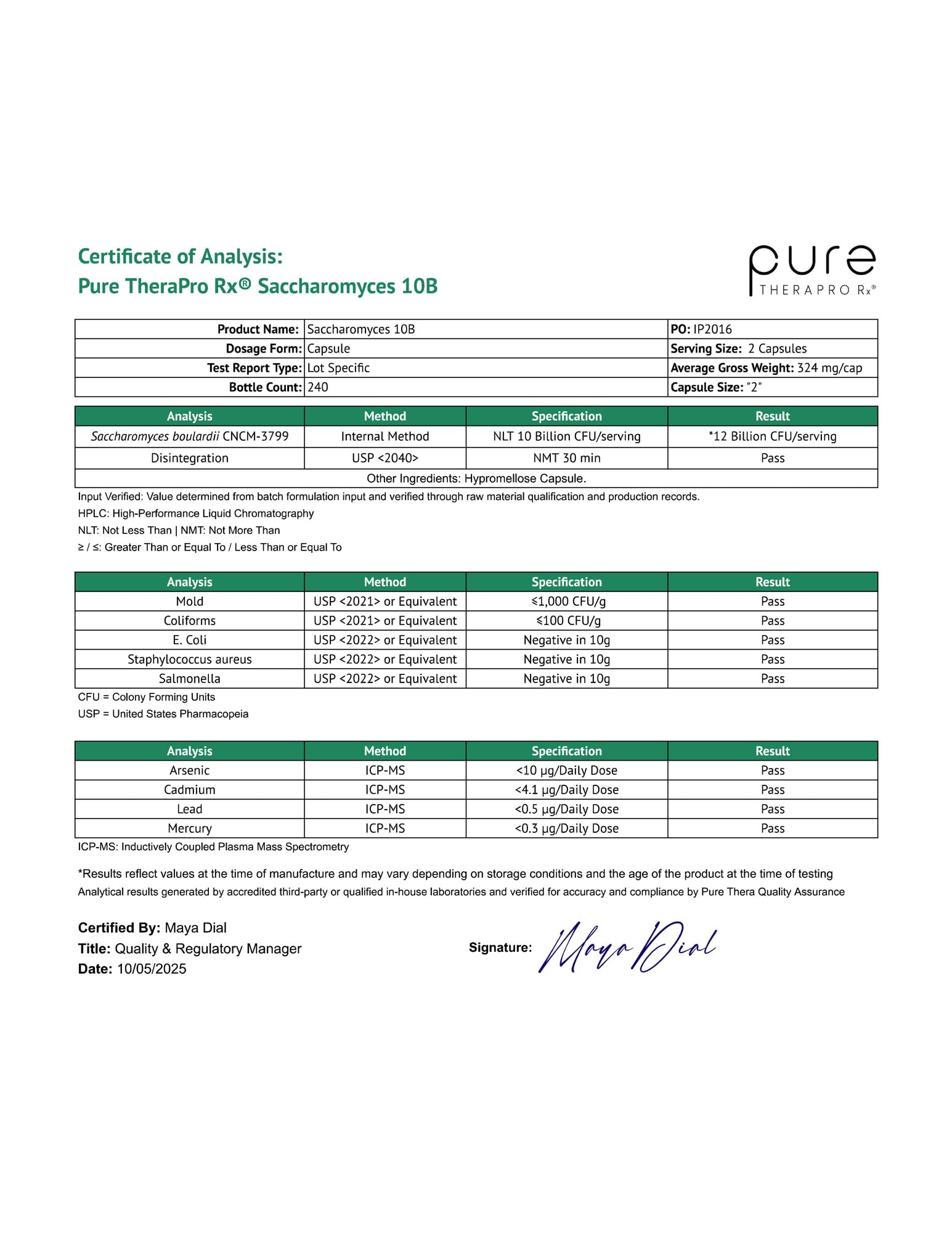 Pure TheraPro Rx made in USA Denver badge emphasizing quality manufacturing.