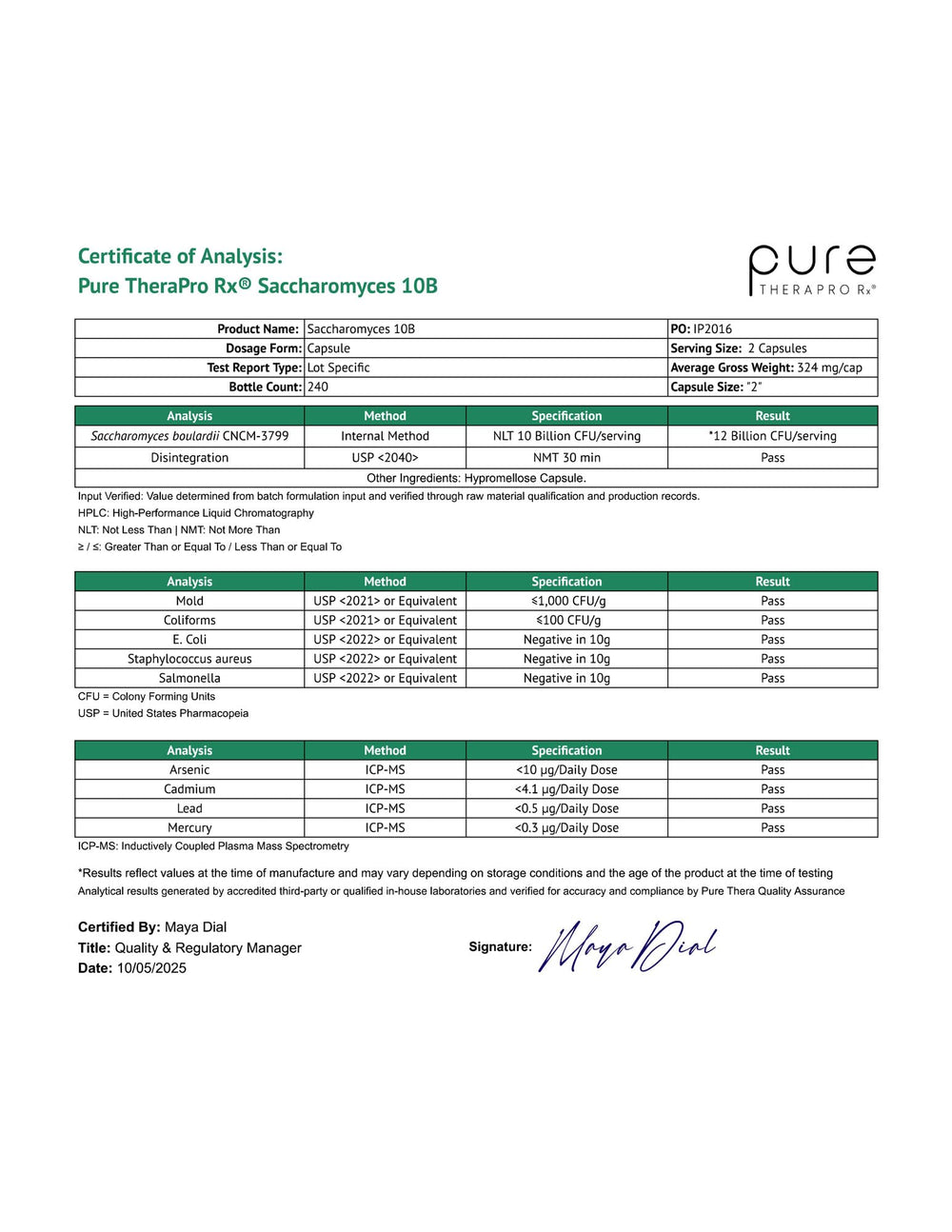 Pure TheraPro Rx made in USA Denver badge emphasizing quality manufacturing.
