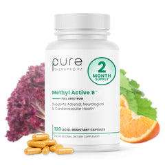 Pure Therapro Rx methylated B vitamins bottle for daily wellness with complete active B complex