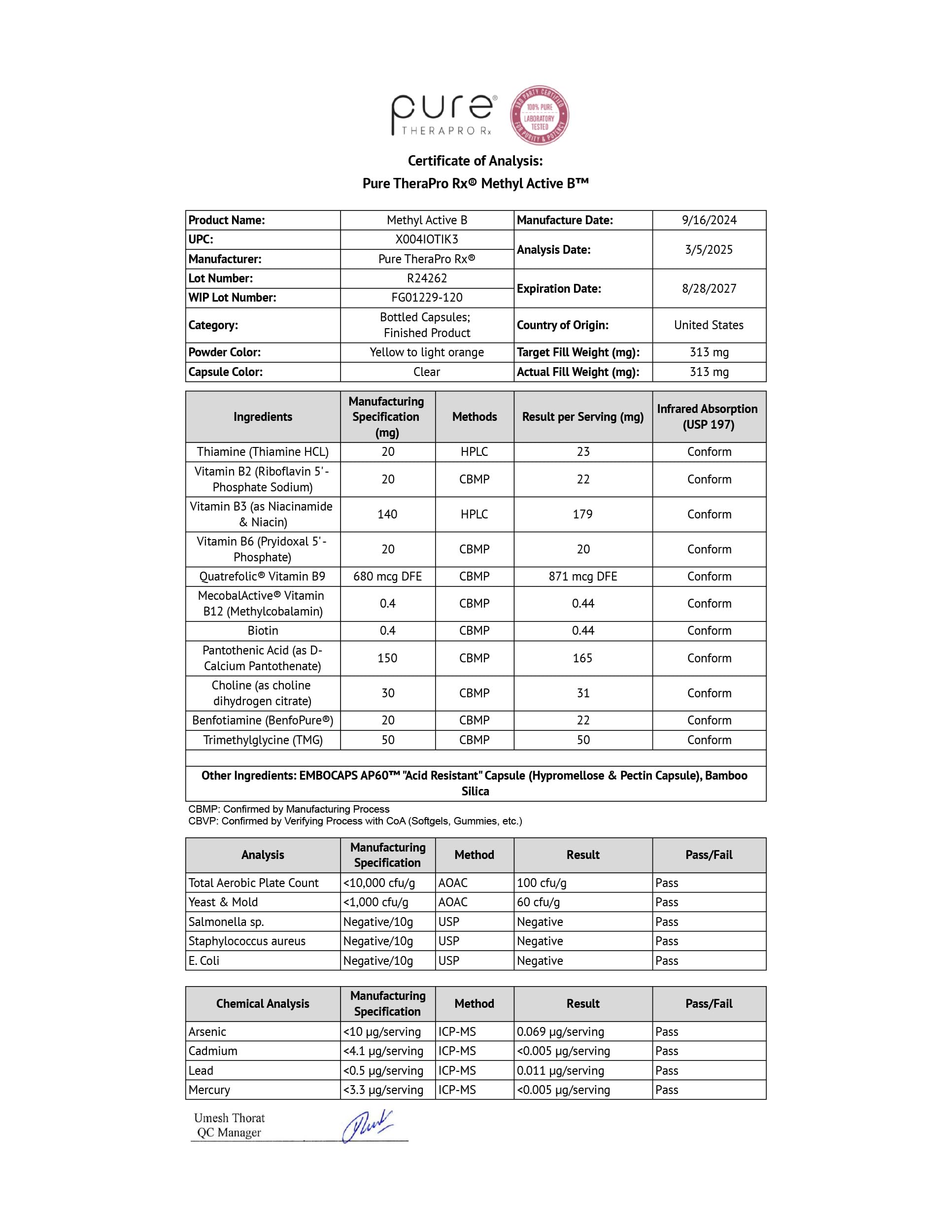 Pure Therapro Rx ingredients close-up showcasing methylated vitamins and bioactive cofactors