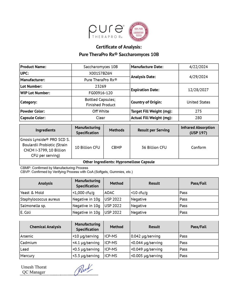 Capsules from Pure TheraPro Rx emphasize no fillers and allergen-free formula.