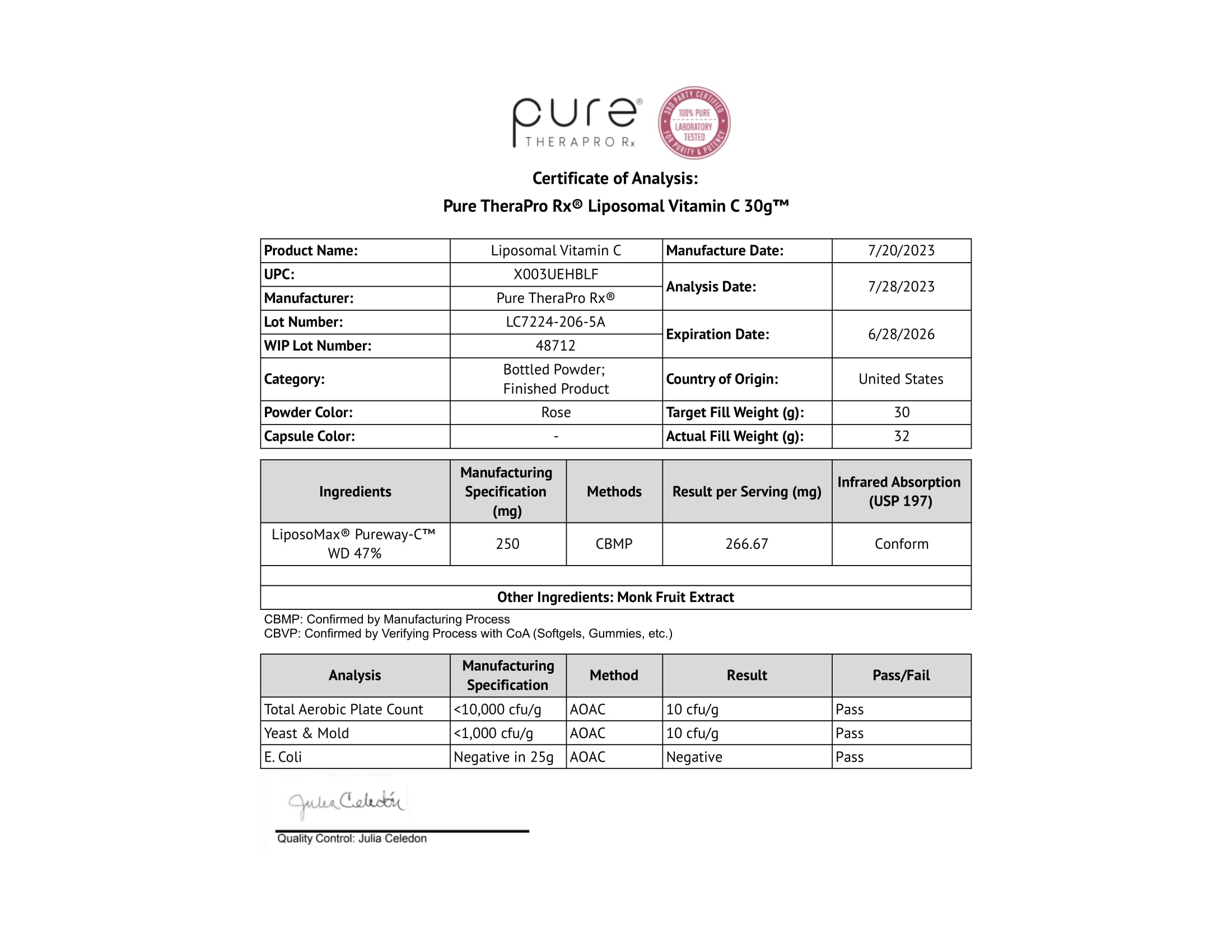 Pure Therapro Rx non-GMO seal communicates ingredient integrity.
