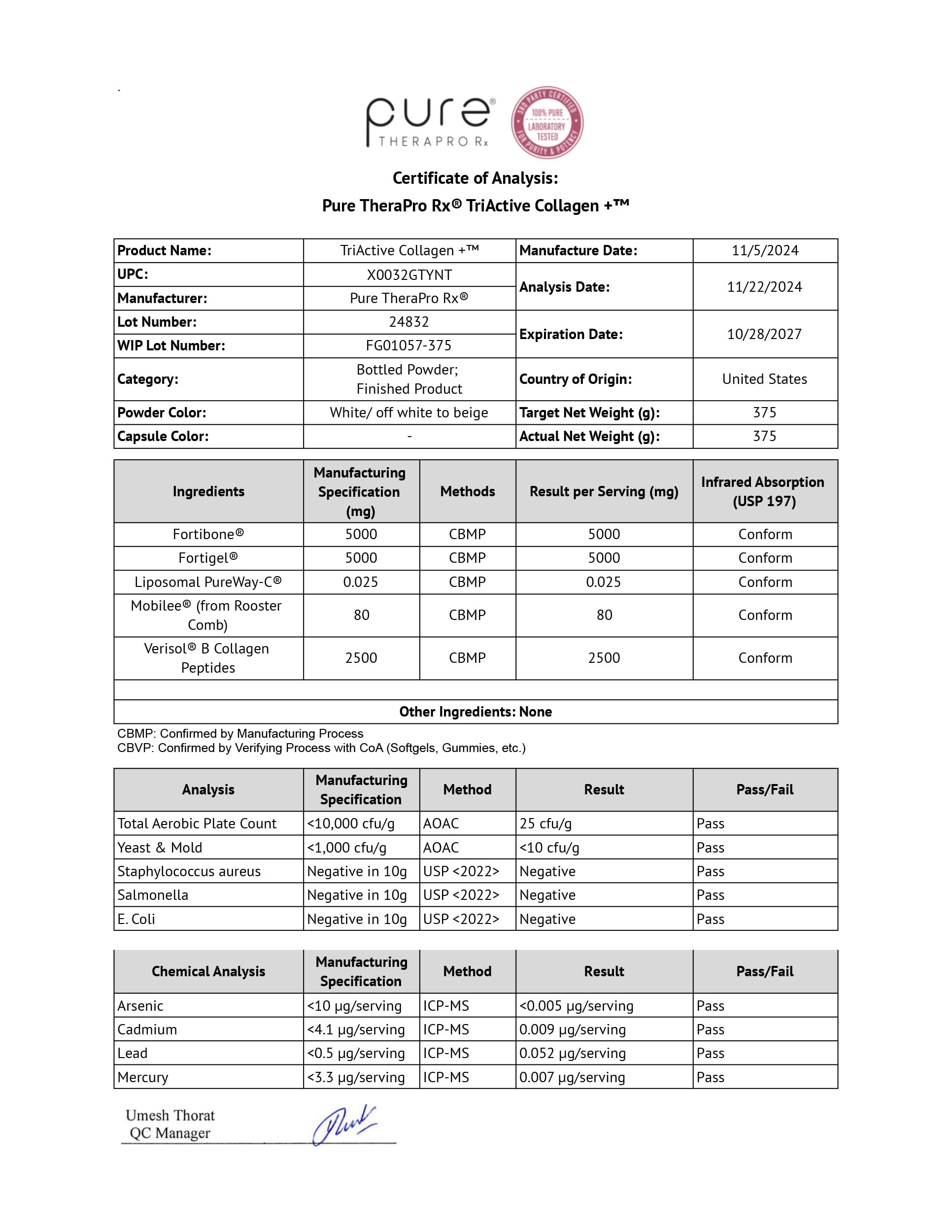 Info card reinforces patented peptides and a multi-collagen formulation.