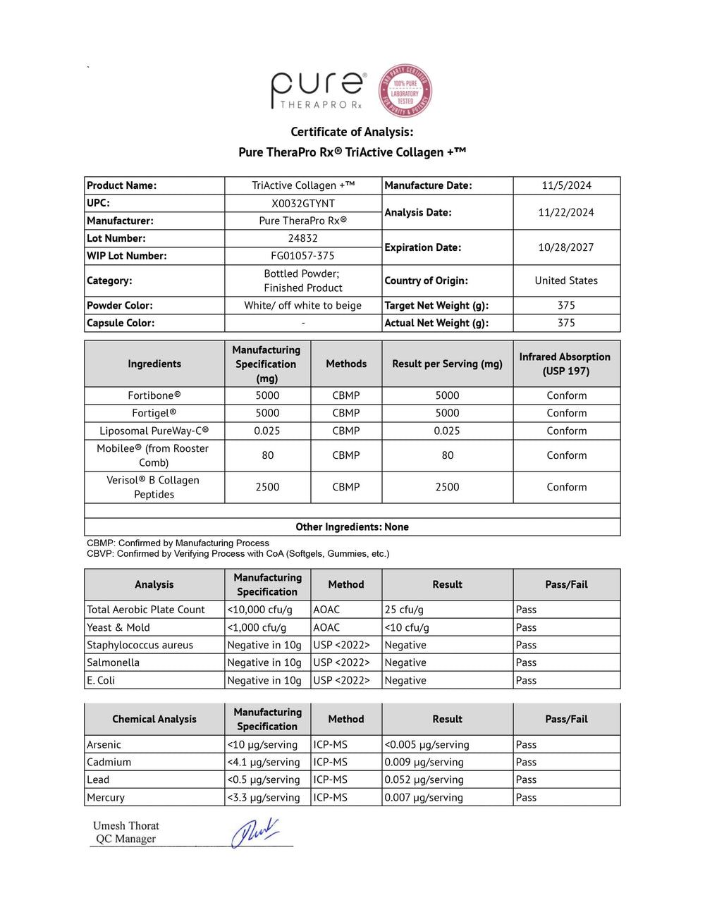 Info card reinforces patented peptides and a multi-collagen formulation.