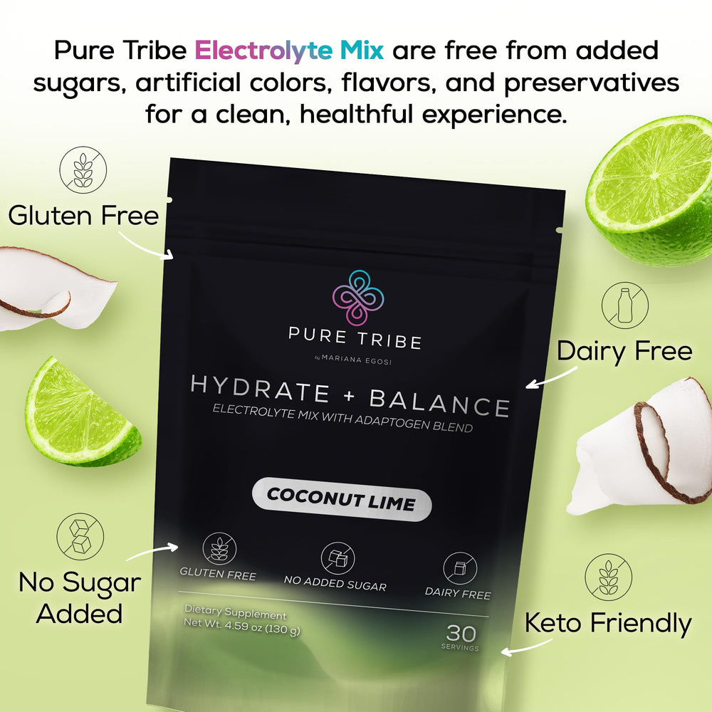 Prepared PURE TRIBE Hydrate + Balance drink showing smooth, clump-free texture