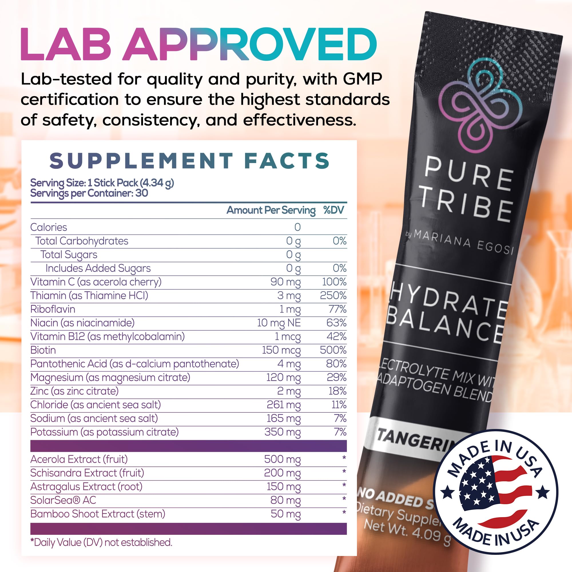 Pure Tribe Hydrate Balance packaging front showing single-serve electrolyte sticks.