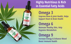 Pure Wellness organic hemp oil being poured from a bottle with a dropper