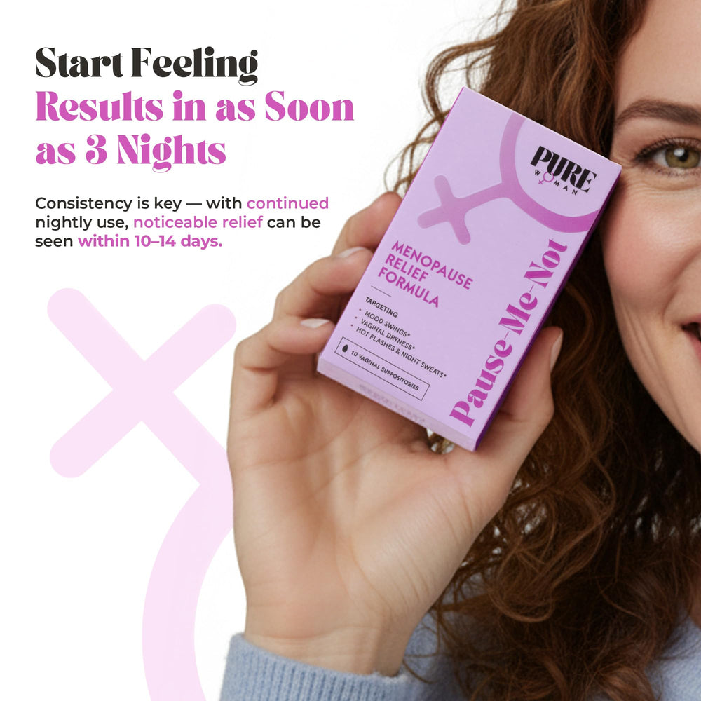 Pure Woman Pause-Me-Not natural color variations shown on packaging.