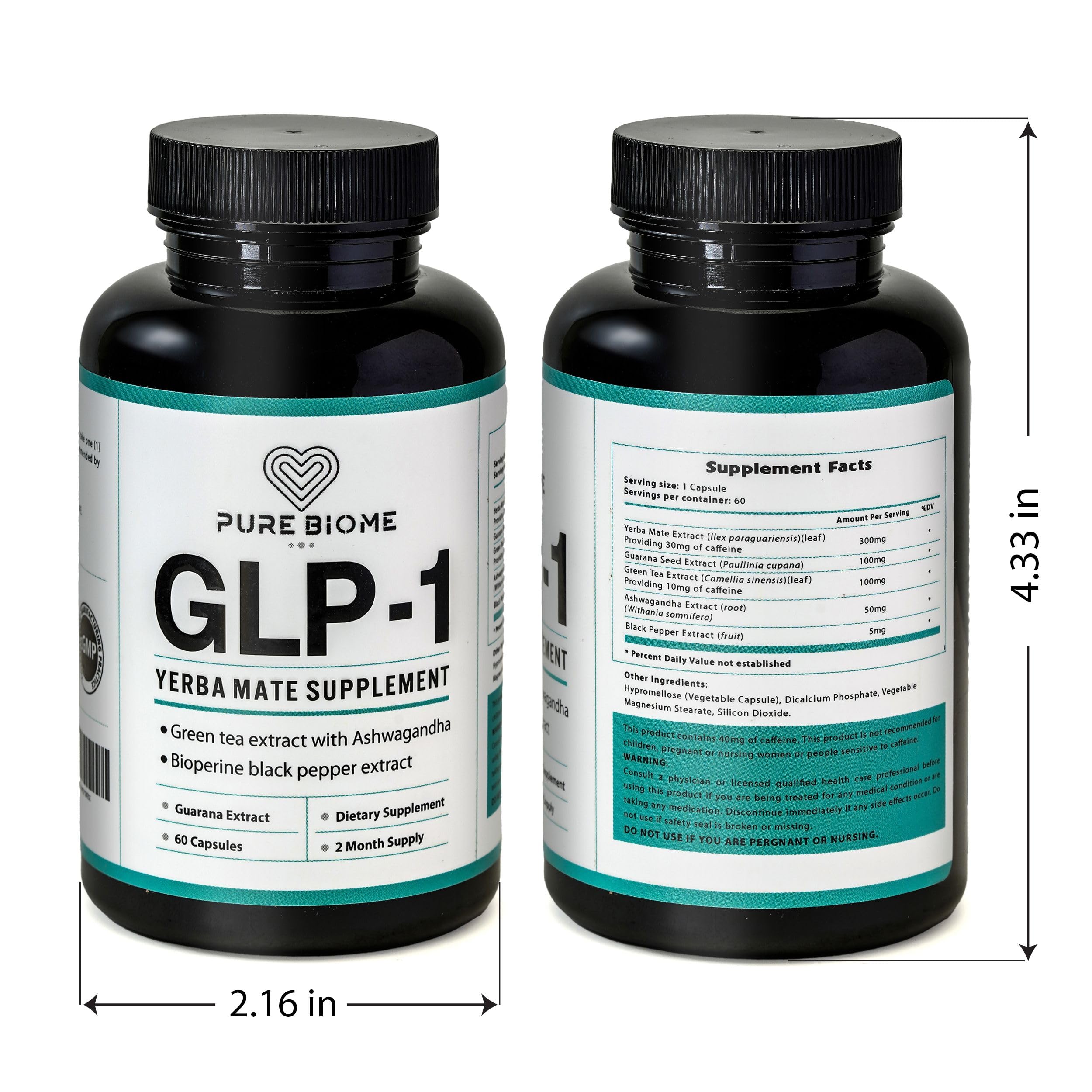 Pure Biome GLP-1 Yerba Mate bottle label close-up for steady focus