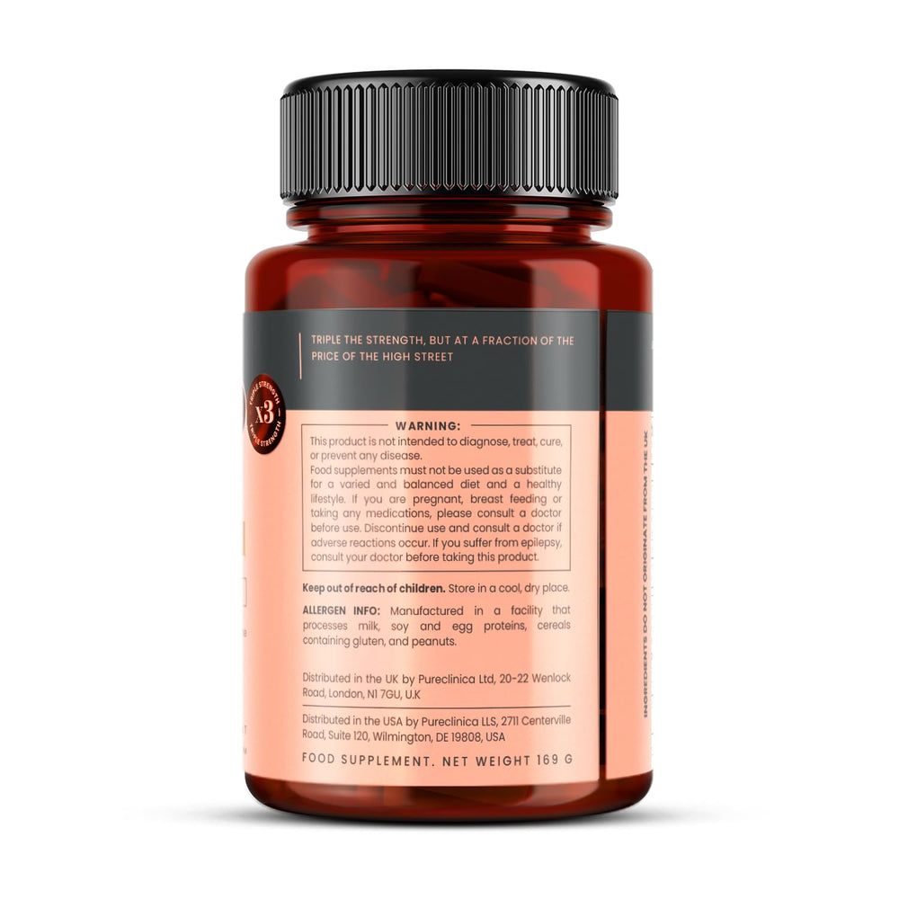 PureClinica 180-tablets-per-bottle close-up packaging label emphasizing value