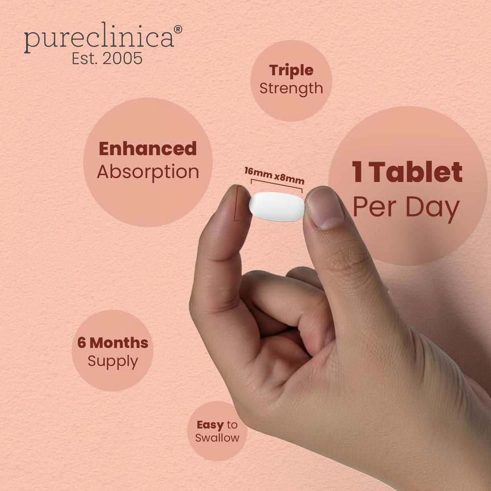PureClinica hyaluronic acid tablet in hand demonstrating portable wellness option