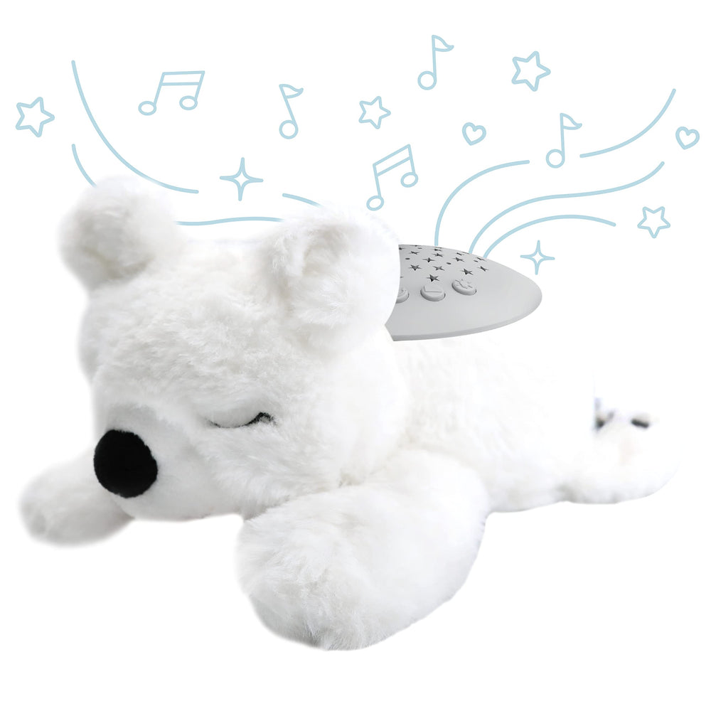 PureEnrichment PureBaby polar bear plush offers a cozy bedtime companion for calming routines.