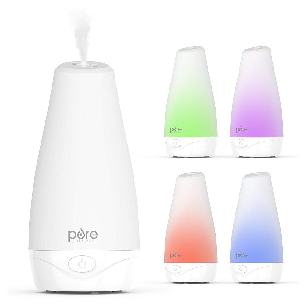 Pure Enrichment PureSpa compact diffuser on a shelf for subtle aromatherapy.
