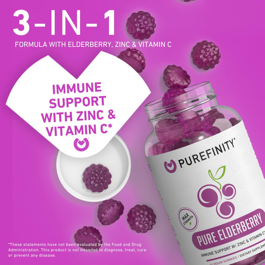 PUREFINITY Elderberry Gummies berry flavor close-up highlighting tasty, chewable texture.