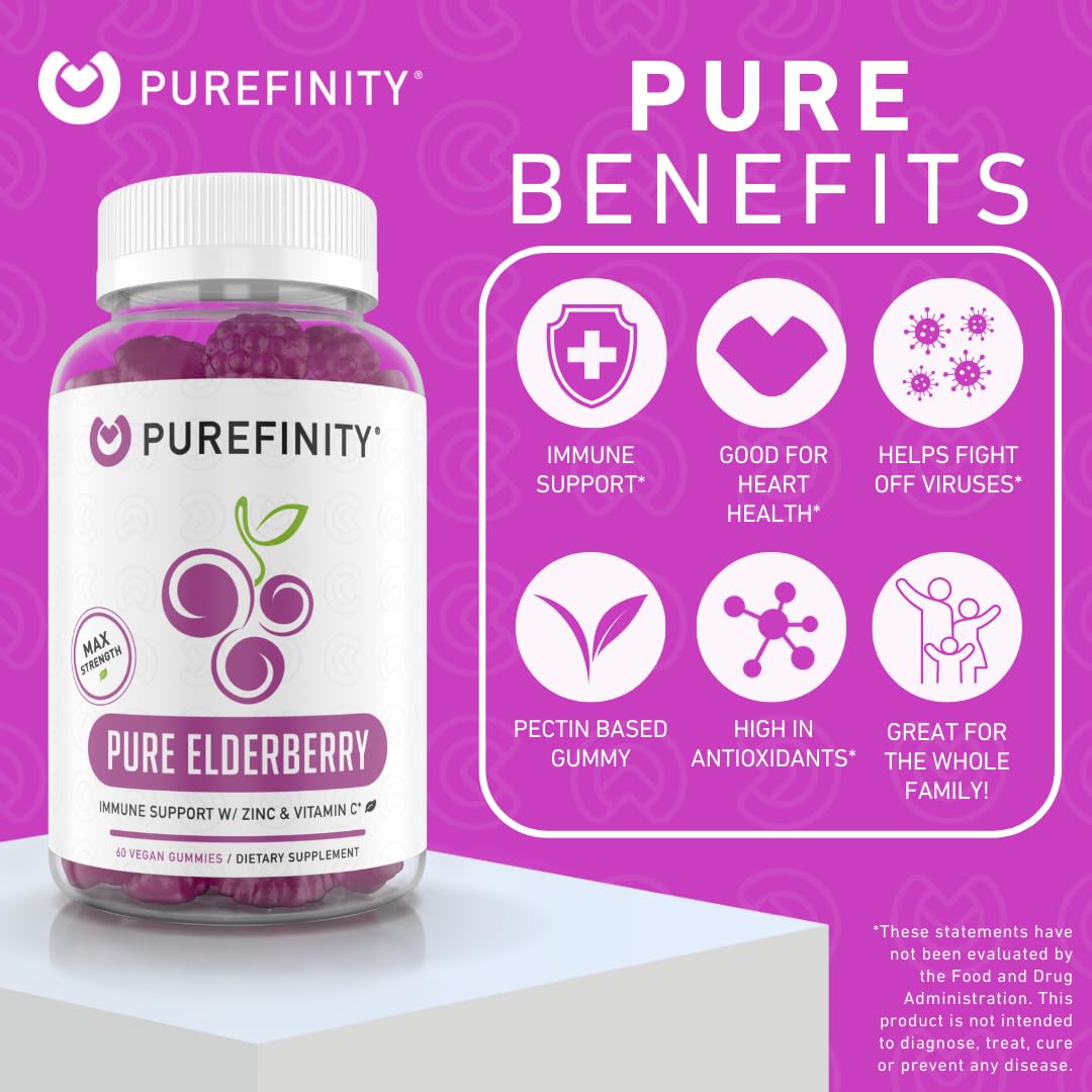 PUREFINITY Elderberry Gummies close-up shows smooth, easy-to-chew texture.