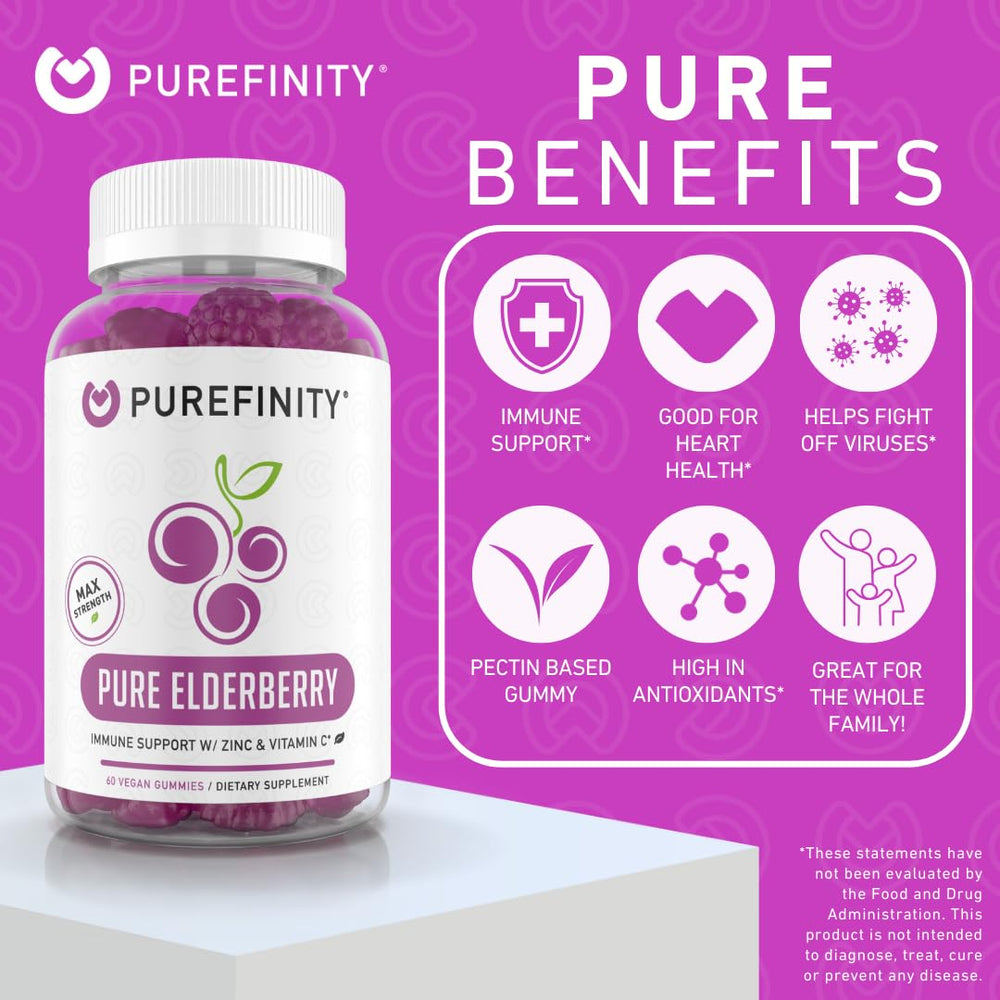 PUREFINITY Elderberry Gummies close-up shows smooth, easy-to-chew texture.