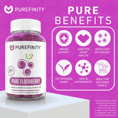 PUREFINITY Elderberry Gummies close-up shows smooth, easy-to-chew texture.