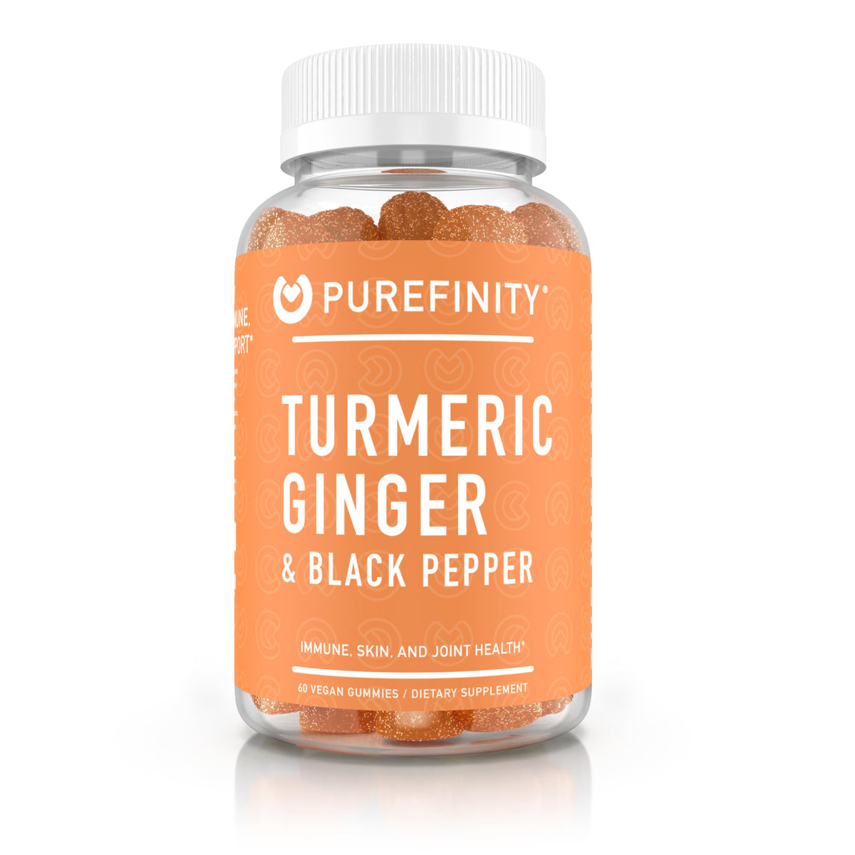 PUREFINITY Turmeric Ginger Gummies peach bottle for daily wellness and flavor