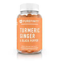PUREFINITY Turmeric Ginger Gummies peach bottle for daily wellness and flavor