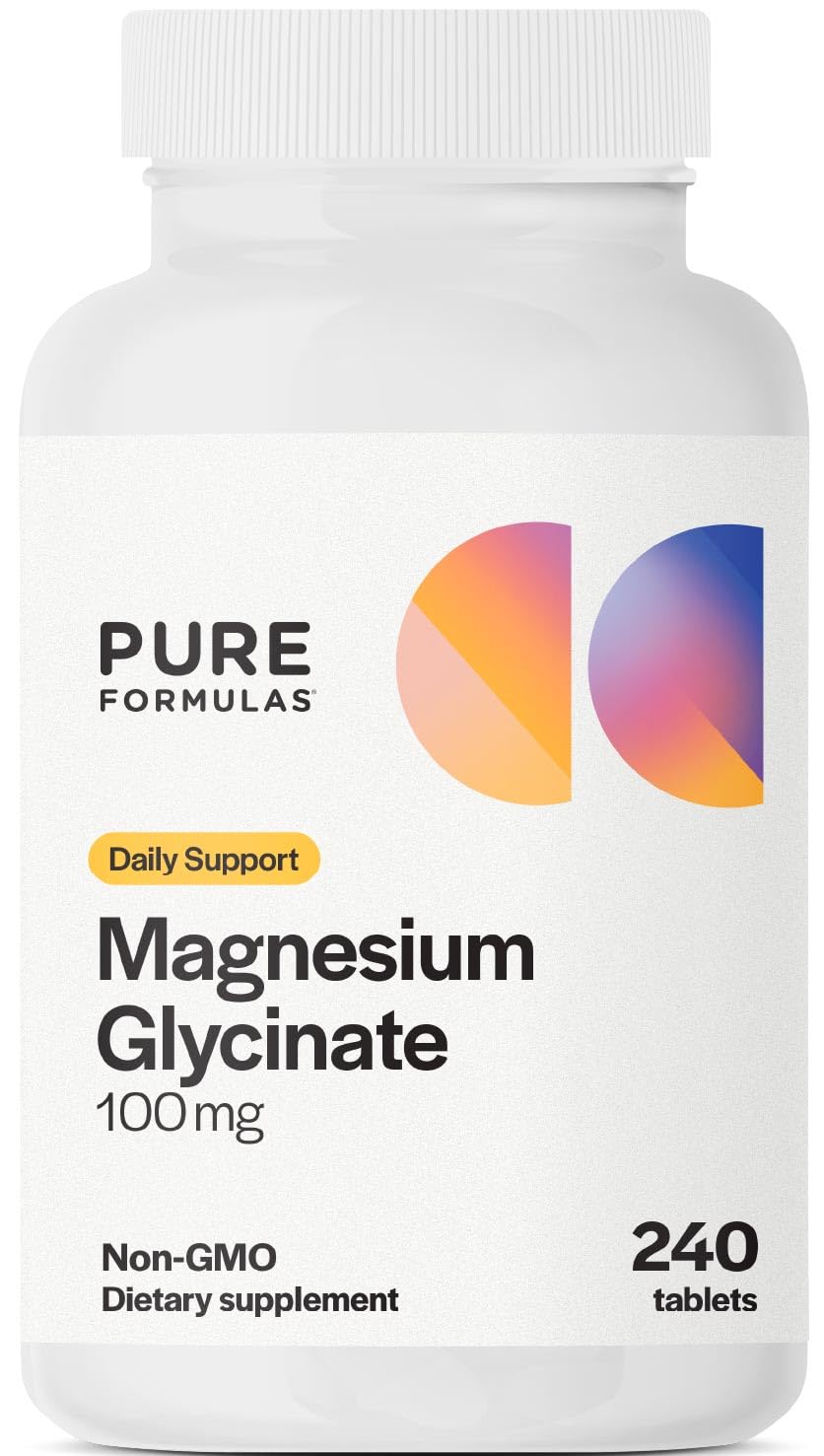 PureFormulas magnesium glycinate 100 mg tablet highlighting absorption for bioavailability