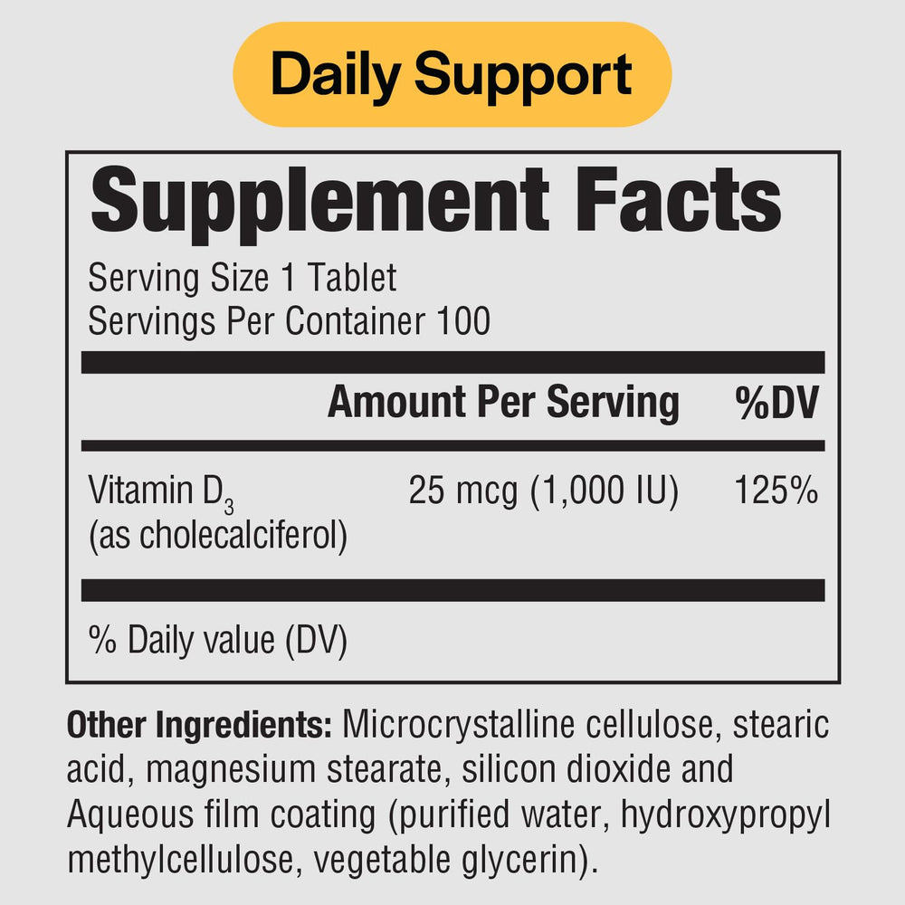 Vitamin D3 1000 IU tablets arranged for convenient daily use
