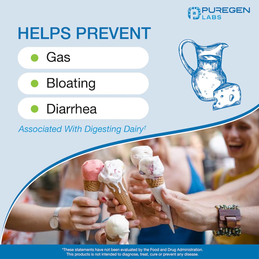 Puregen Labs Dairy Relief packaging highlighting value savings and quality.