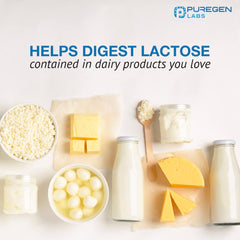 Puregen Labs Dairy Relief vegetarian-friendly, gluten-free tablets.