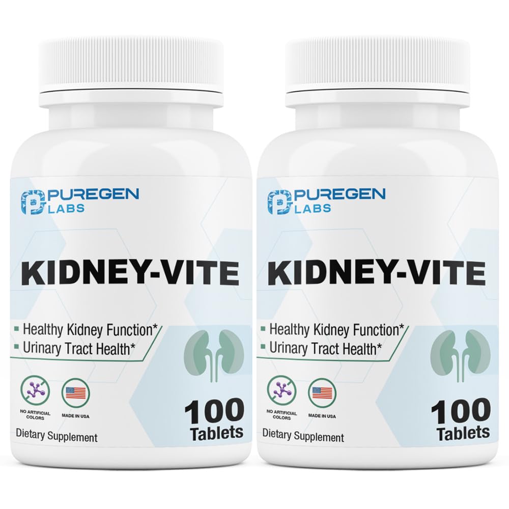 Puregen Labs Kidney-Vite bottle front showing non-GMO formula for kidney support