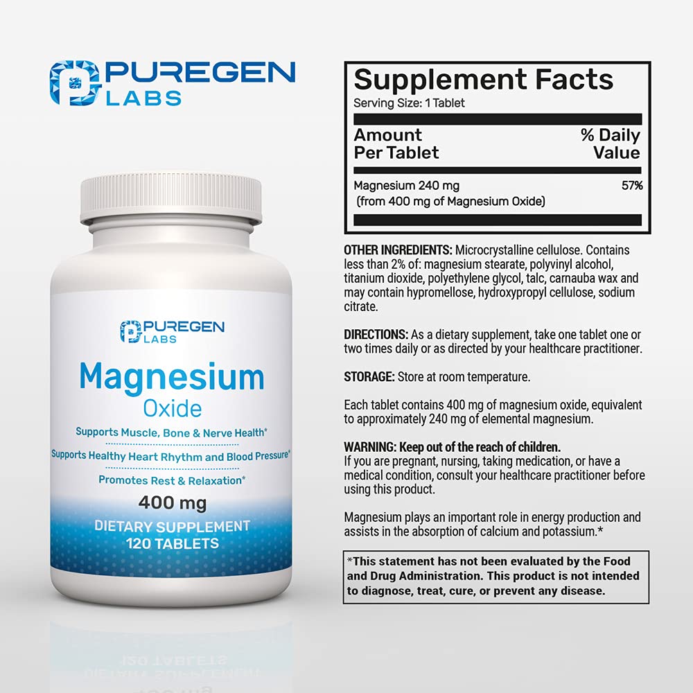 Puregen Labs Magnesium 400mg bottle label highlighting high potency