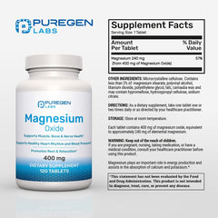 Puregen Labs Magnesium 400mg bottle label highlighting high potency
