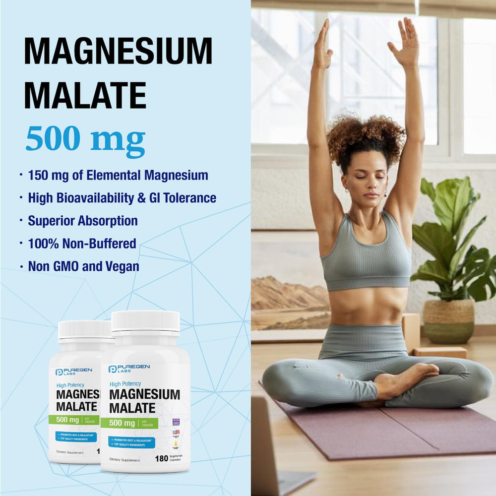 Puregen Labs Magnesium Malate nutrition label close-up for informed choice.