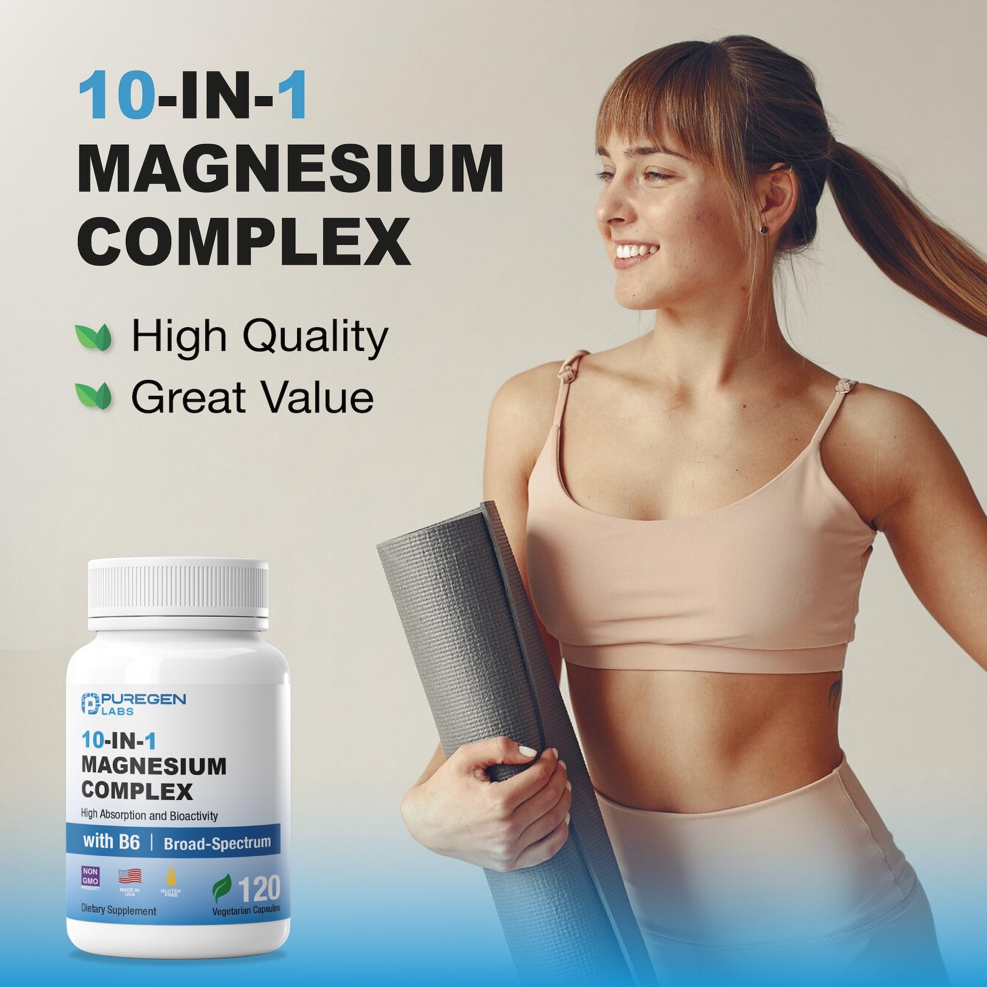 Puregen Labs packaging illustration shows ten magnesium forms.
