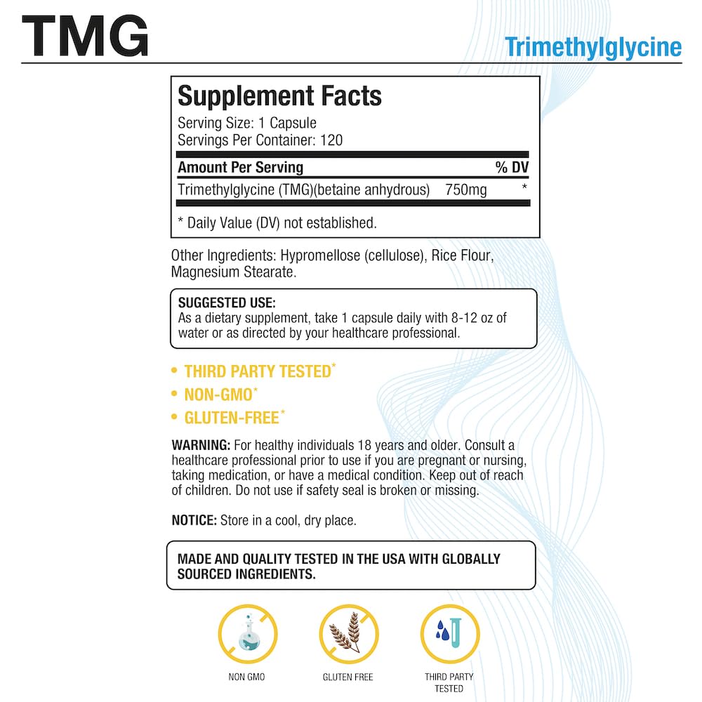 Puregen Labs TMG bottle on table, convenient vegetarian capsules.