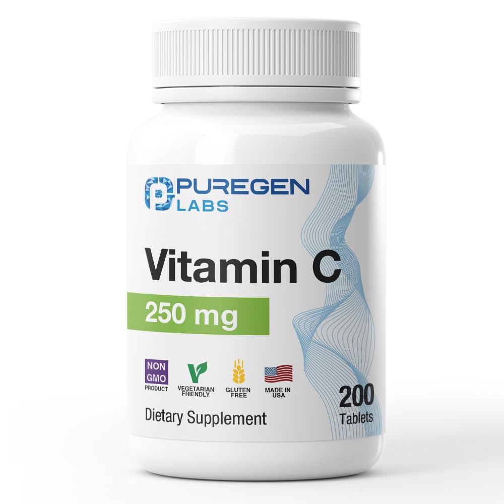 Puregen Labs Vitamin C 250mg bottle pour illustrating daily immune wellness potential