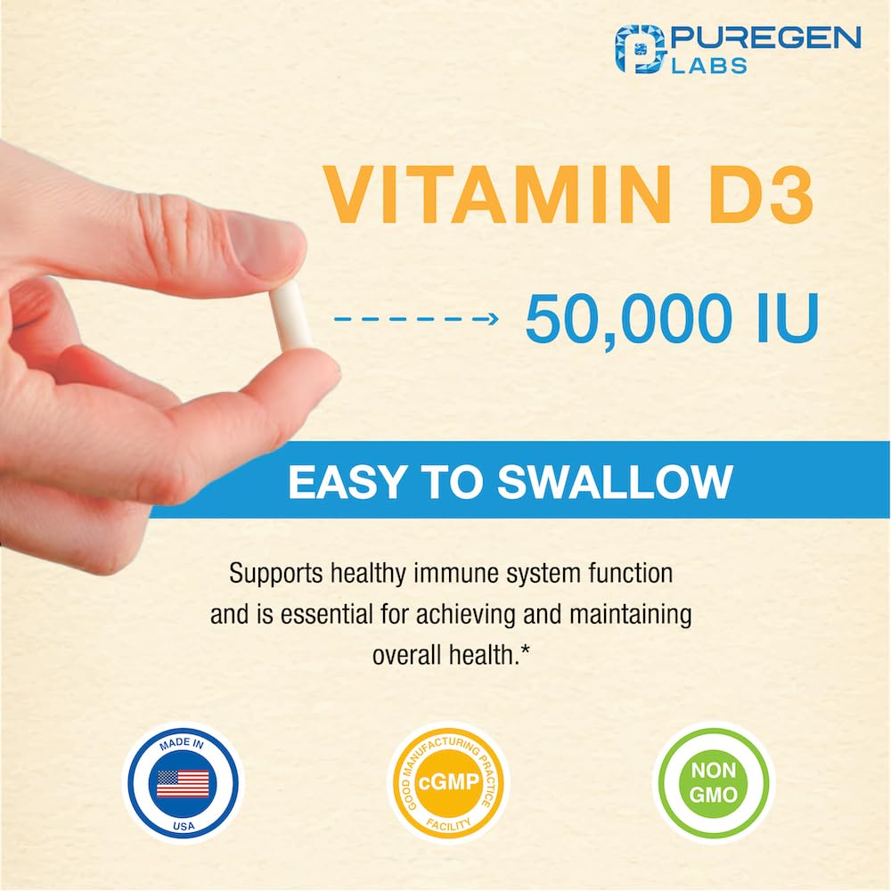 Travel-ready Puregen Labs Vitamin D3 bottle fits busy schedules
