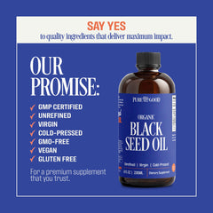 PureGood Black Seed Oil bottle on counter—ideal for routine use.