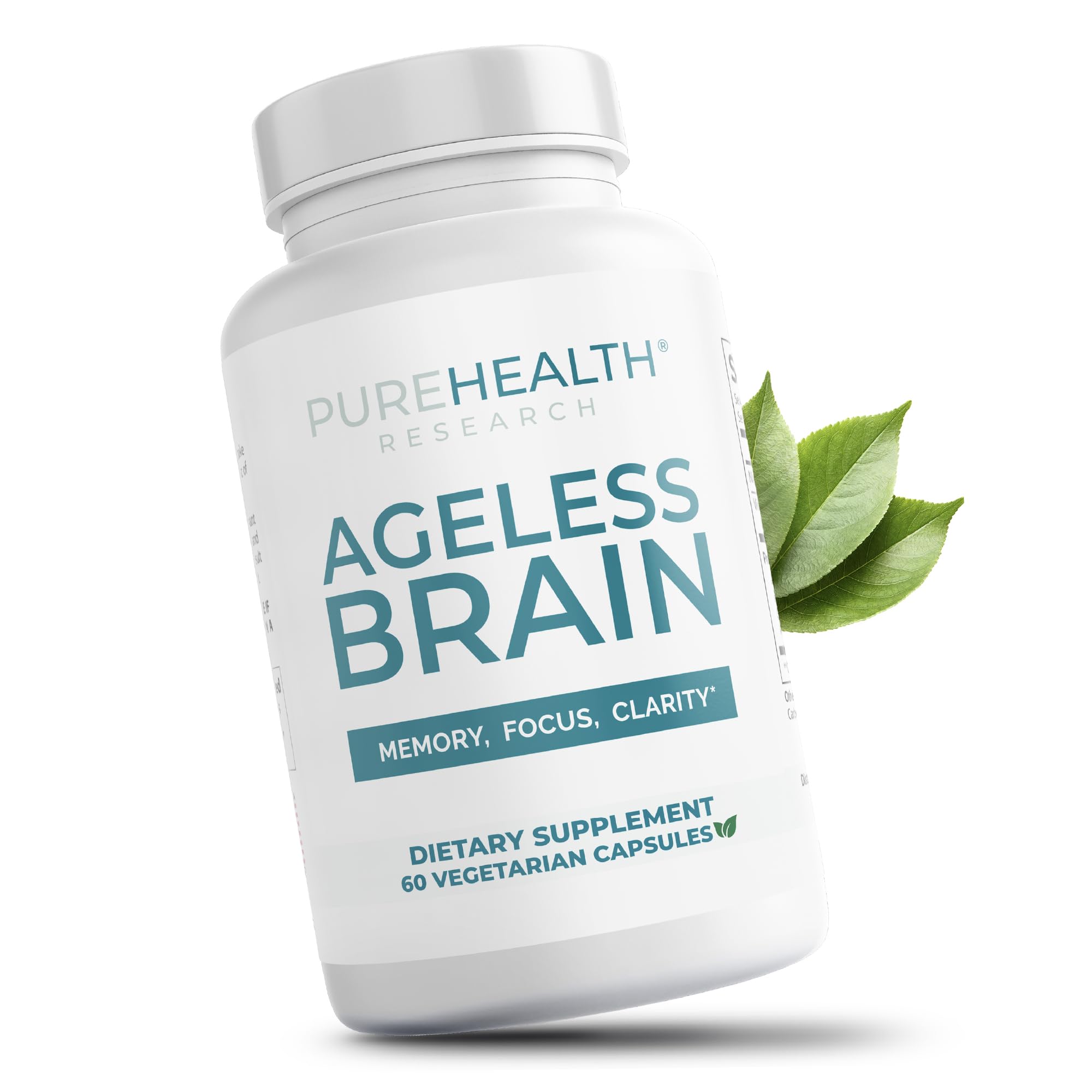 PUREHEALTH RESEARCH Ageless Brain bottle front view supports daily focus and memory.