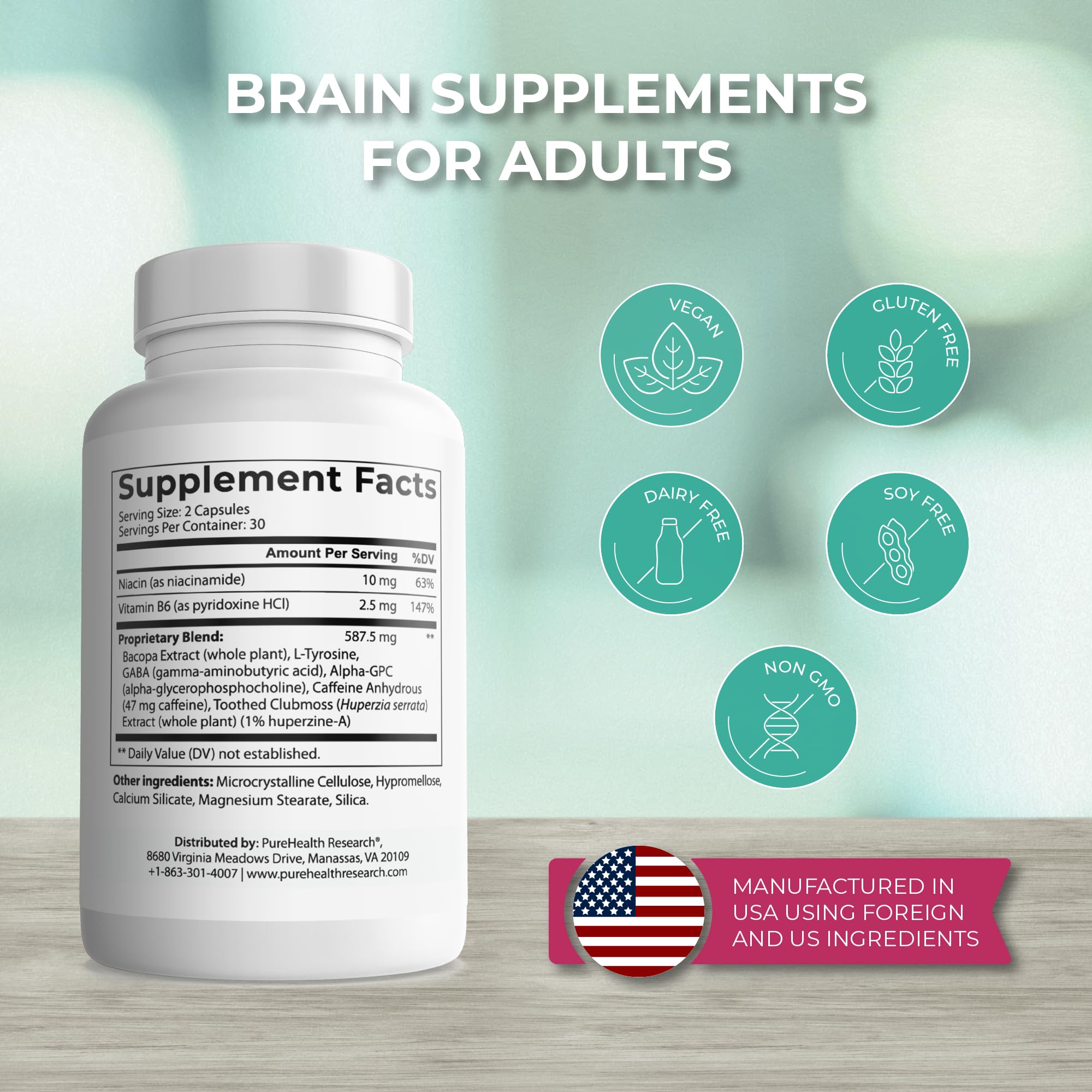 PUREHEALTH RESEARCH Ageless Brain ingredients pack highlights key nootropic components.