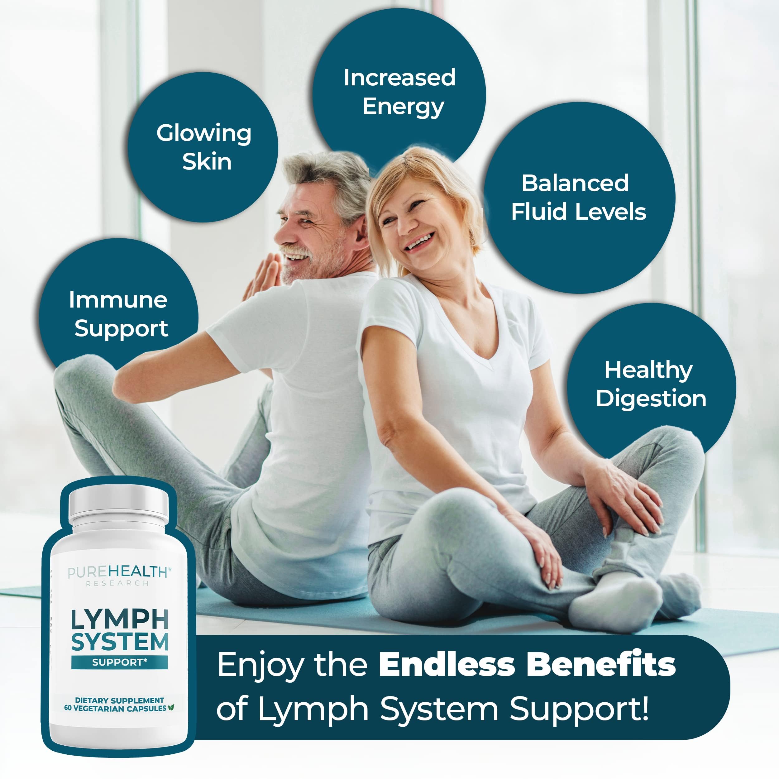 PureHealth Research Lymph System Support bottle beside a glass of water for daily use.