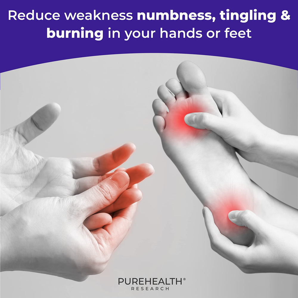 PureHealth Research Nerve Regen Formula label close-up, highlighting nerve-support ingredients