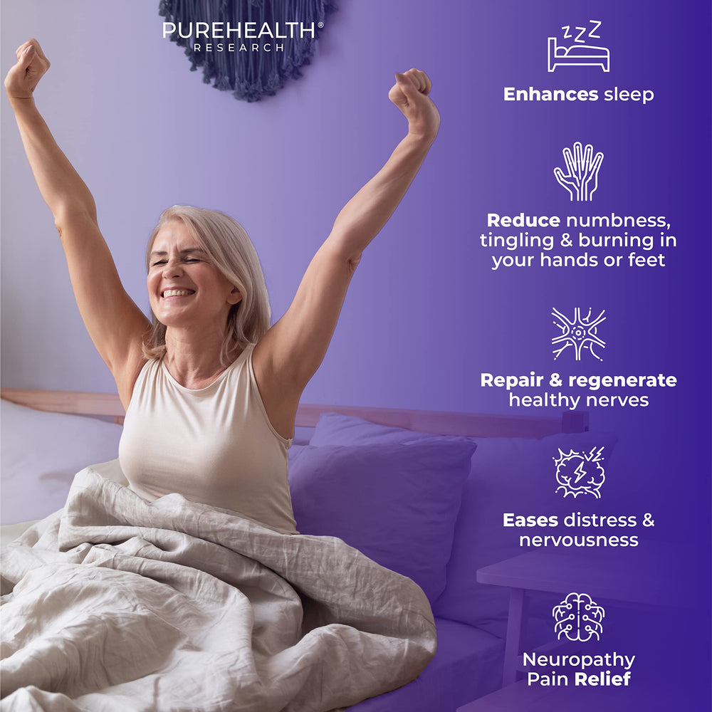PureHealth Research Nerve Regen Formula packaging on desk, reinforcing daily nerve wellness