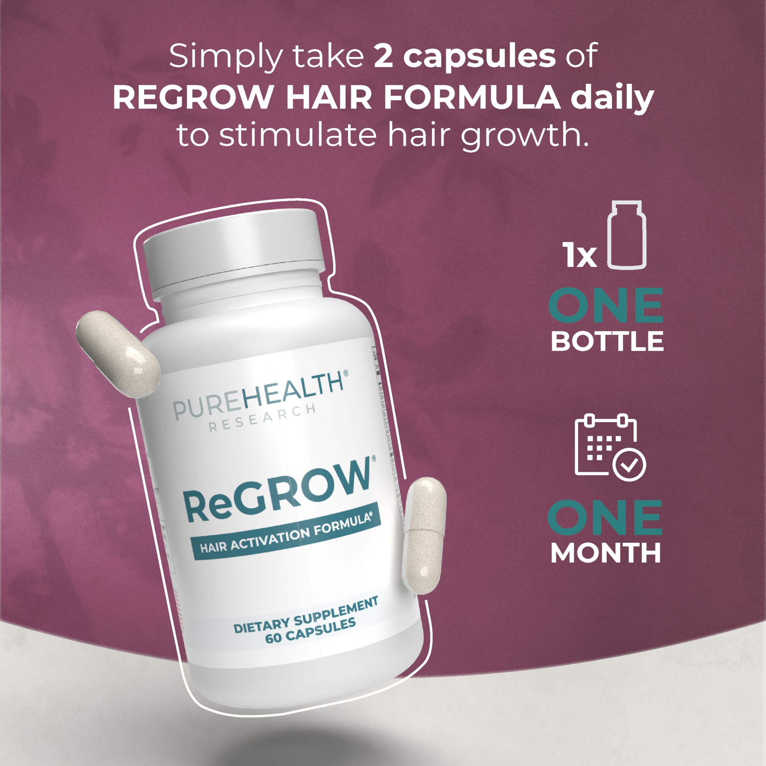 Hands holding ReGrow bottle suggest simple daily routine.