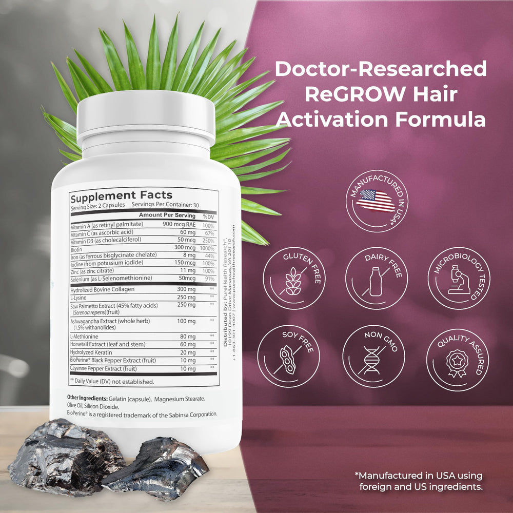 Close-up of ReGrow capsules highlighting nutrient-rich hair support.