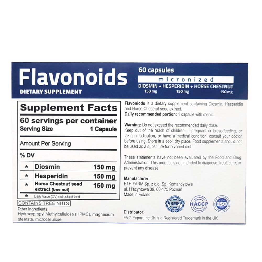 PureLife Flavonoids bottle label close-up highlighting vein health ingredients