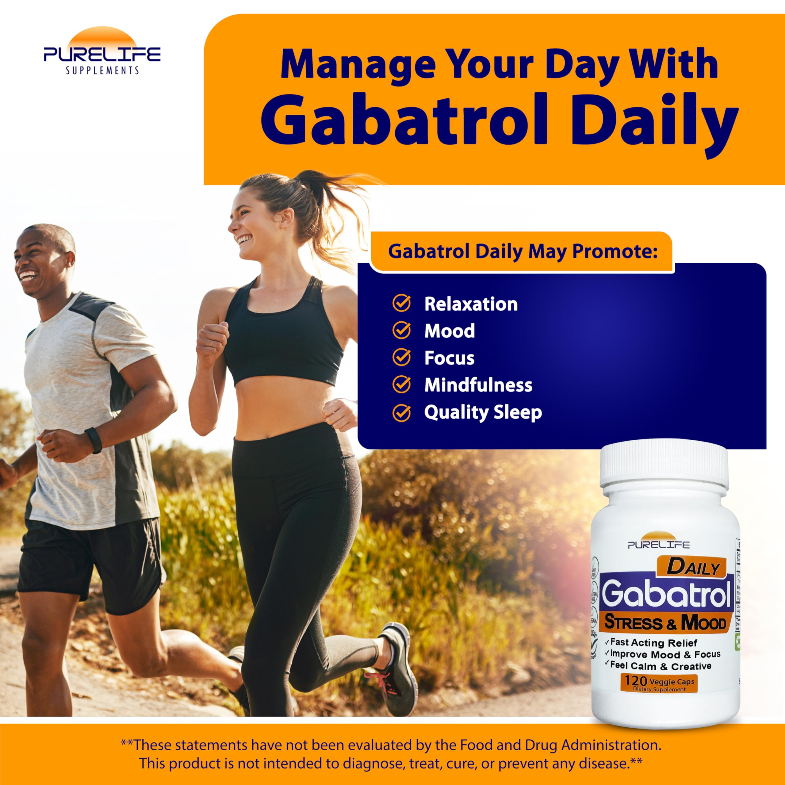 PureLife Gabatrol Daily bottle back with clear vegan ingredients list for transparent supplement choices