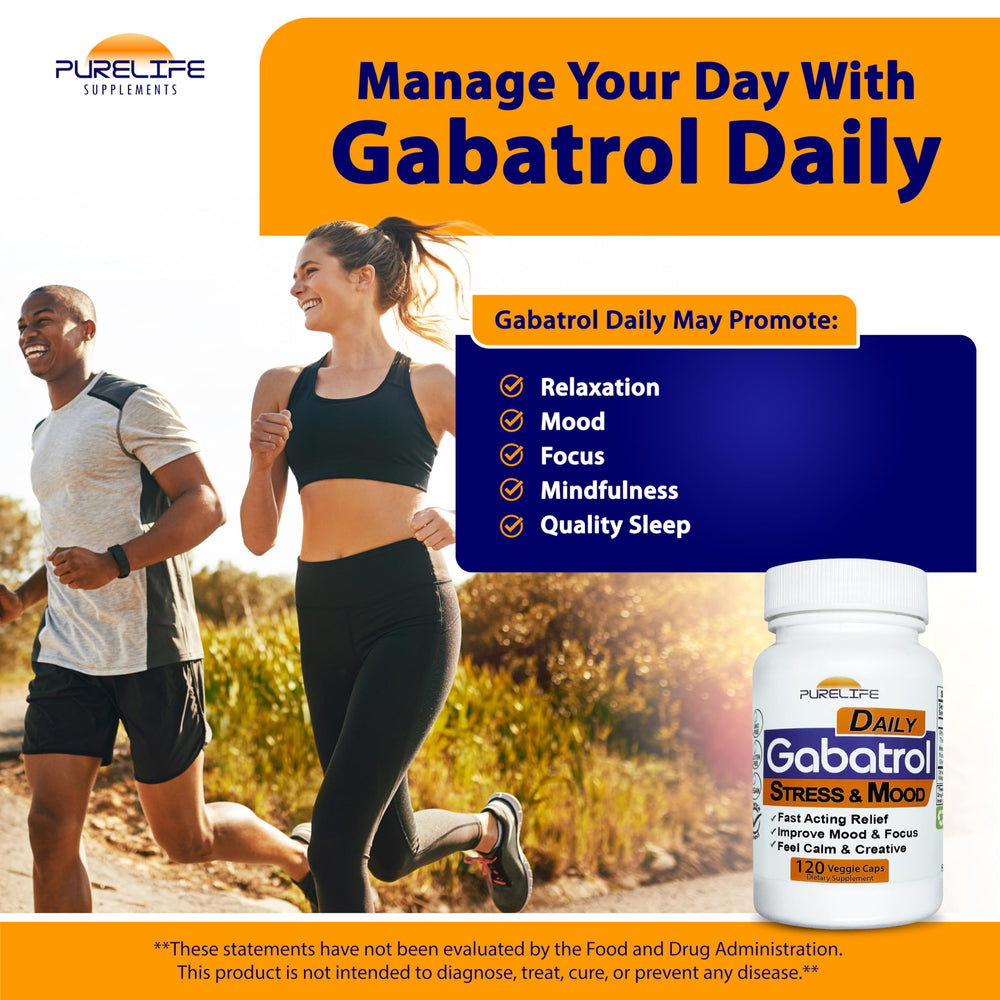 PureLife Gabatrol Daily bottle back with clear vegan ingredients list for transparent supplement choices