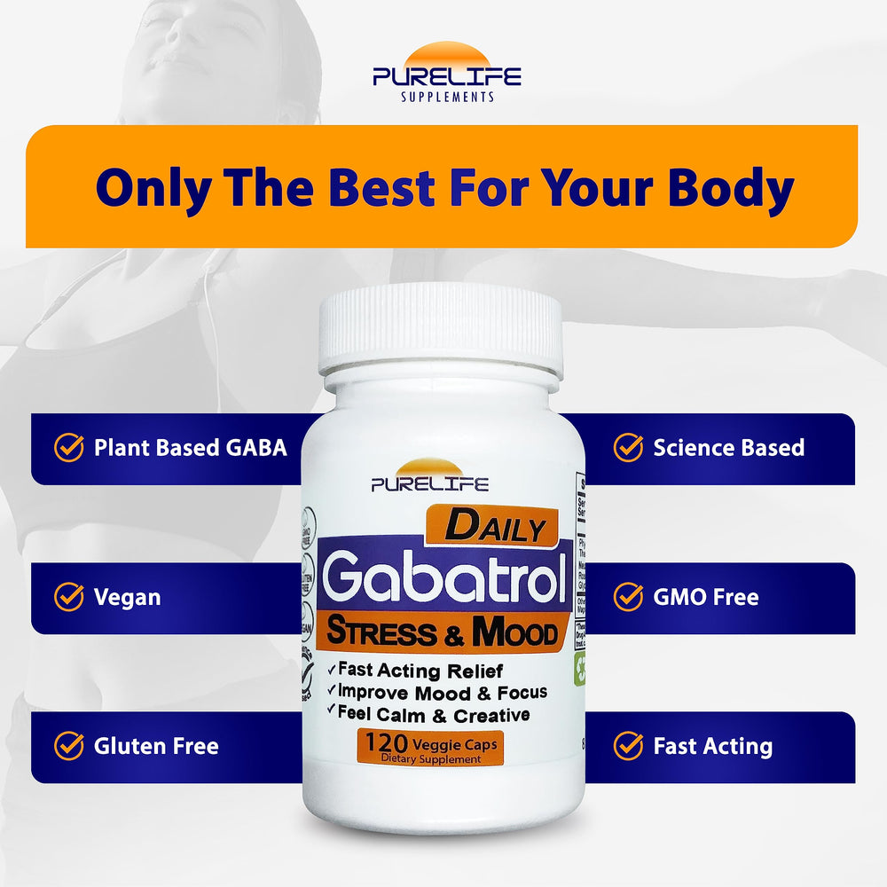 PureLife Gabatrol Daily vegan, gluten-free, and non-GMO icons