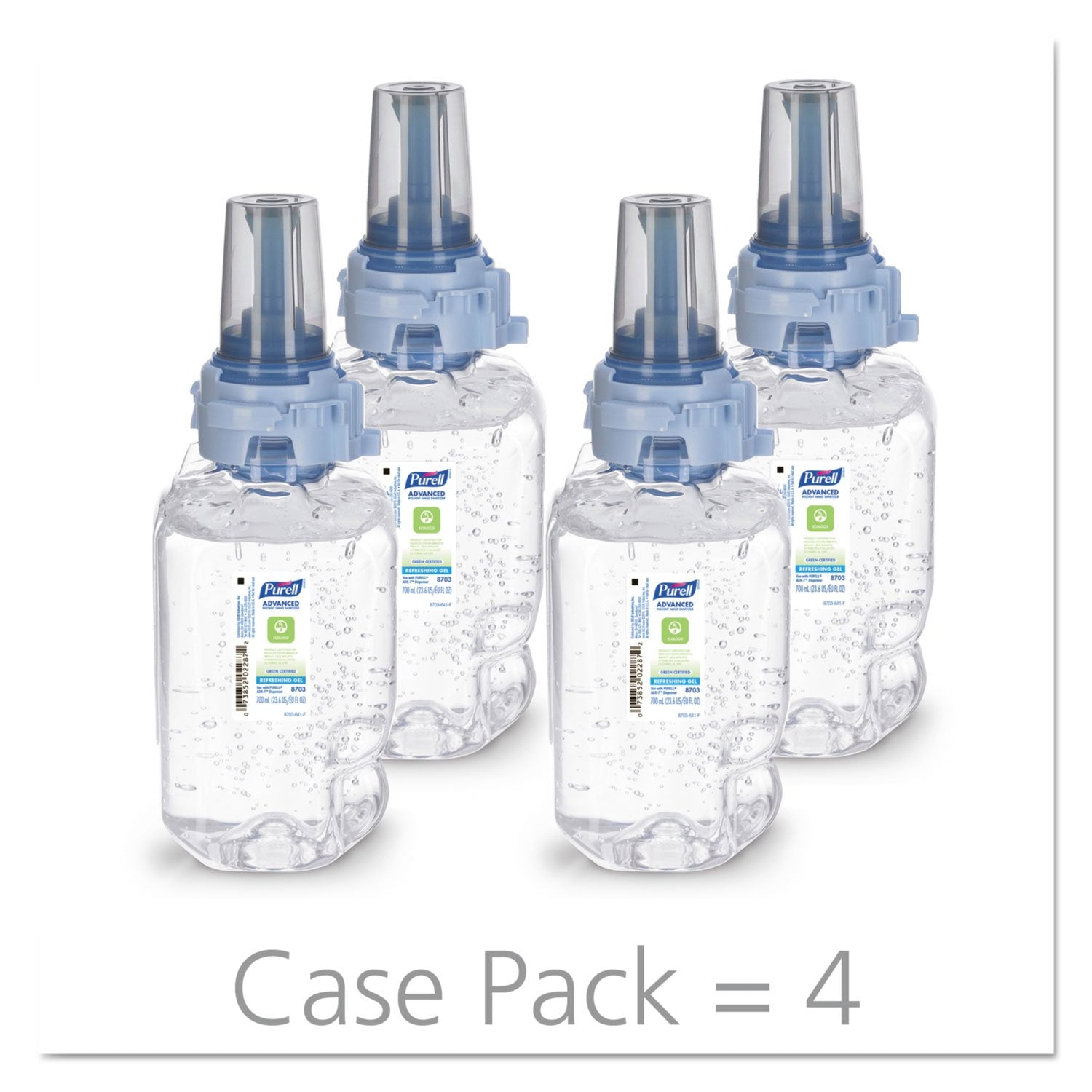Display of Purell 700 ml refills in a four-pack for offices